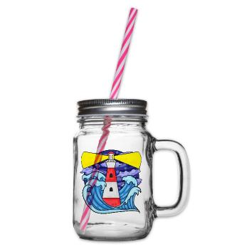 Leuchtturm mit Wellen Nordsee Ostsee Geschenk - Henkelglas mit Schraubdeckel - Klar - Rechts