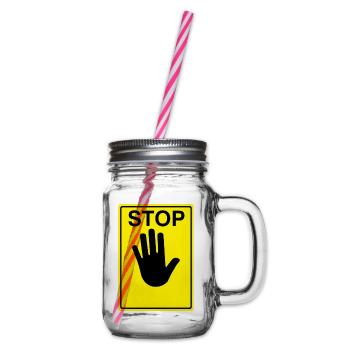 Stop Sign Logo - Glass jar with handle and screw cap - clear - Right