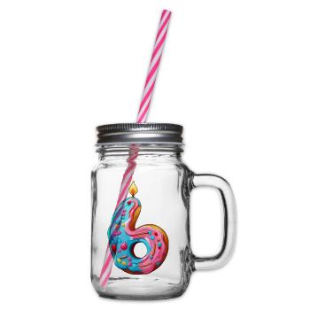 NUMBER 6 CAKE SWEET 6TH BIRTHDAY - Glass jar with handle and screw cap - clear - Right