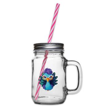 Niedlicher Pfau mit Brille Cartoon Kawaii - Henkelglas mit Schraubdeckel - Klar - Rechts