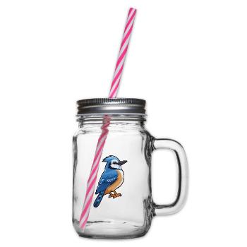 Blauer Eichelhäher Karikatur Kawaii Aquarellillustration - Henkelglas mit Schraubdeckel - Klar - Rechts