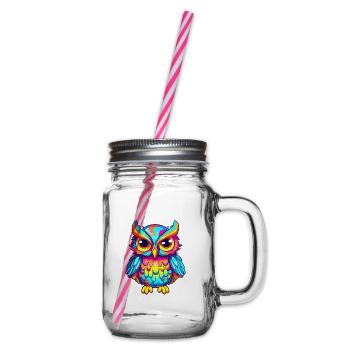 Eule buntes Aquarell Cartoon Kawaii Tier - Henkelglas mit Schraubdeckel - Klar - Rechts