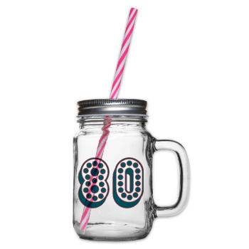 80. 80 JAHRE. 80-JÄHRIGES JUBILÄUM. 80. GEBURTSTAG. - Henkelglas mit Schraubdeckel - Klar - Rechts