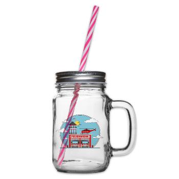 Fire station helicopter and fire truck - Glass jar with handle and screw cap - clear - Right