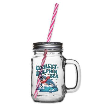 Coolest Dolphin In The Sea - Glass jar with handle and screw cap - clear - Right