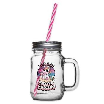 Fueled By Coffee & Caring! - Glass jar with handle and screw cap - clear - Right