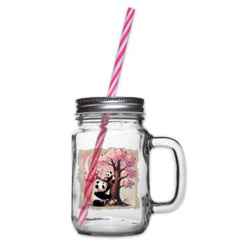 Mama und Baby-Pandas am Kirschbaum - Henkelglas mit Schraubdeckel - Klar - Rechts