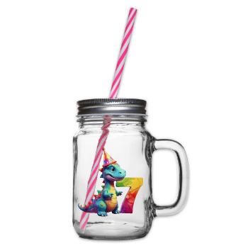 DINO 7 YEARS DINOSAUR 7TH BIRTHDAY - Glass jar with handle and screw cap - clear - Right
