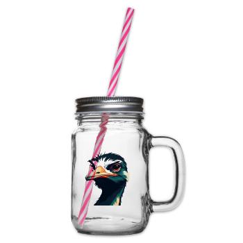 Ostrich Cartoon Character Colorful Pet Animal - Glass jar with handle and screw cap - clear - Right