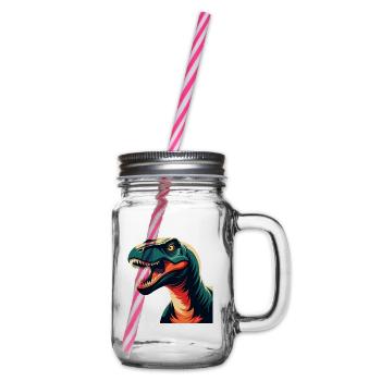 Dinosaurier Cartoon Figur Buntes Haustier Tier - Henkelglas mit Schraubdeckel - Klar - Rechts