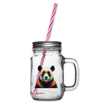 Panda Cartoon Character Colorful Pet Animal - Glass jar with handle and screw cap - clear - Right