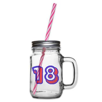 18. 18 YEARS OLD. 18th ANNIVERSARY. 18 BIRTHDAY. - Glass jar with handle and screw cap - clear - Right