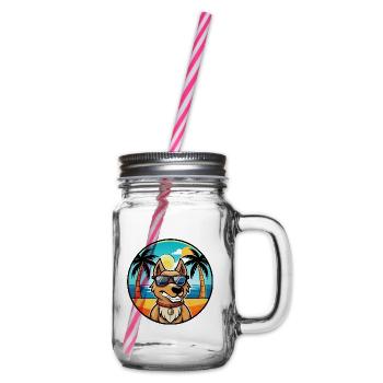 Magyar Agar Dog Breed Cartoon Sunglasses Beach - Glass jar with handle and screw cap - clear - Right