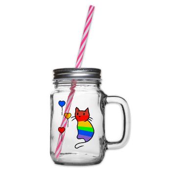 Katze Katzen Kitten LGBT Regenbogenfahne Liebe - Henkelglas mit Schraubdeckel - Klar - Rechts