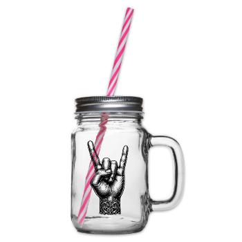 Rock on Hand with Devils Horns - Glass jar with handle and screw cap - clear - Right