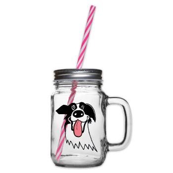 Cute Border Collie - Glass jar with handle and screw cap - clear - Right