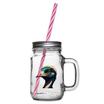 Emu Cartoon Character Colorful Pet Animal - Glass jar with handle and screw cap - clear - Right