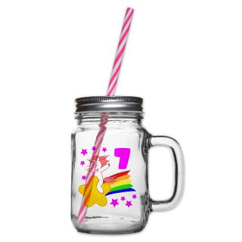 7 Siebter Geburtstag 7 Bday Mädchen Einhorn - Henkelglas mit Schraubdeckel - Klar - Rechts