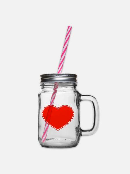Rotes Herz mit Spitzenrand - Henkelglas mit Schraubdeckel - Klar