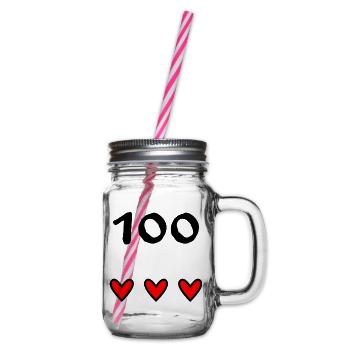 100. 100 JAHRE. 100-JÄHRIGES JUBILÄUM. 100. GEBURTSTAG - Henkelglas mit Schraubdeckel - Klar - Rechts