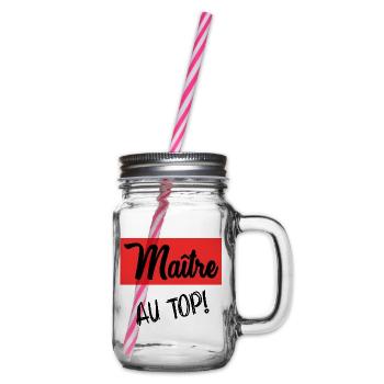 MASTER. MASTER. THANK YOU. THANK YOU MASTER - Glass jar with handle and screw cap - clear - Right