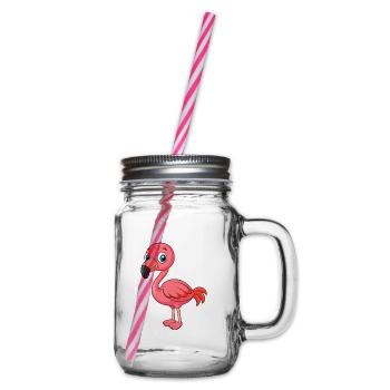Flamingo Niedliche Maskottchen Zeichentrickfigur Kawaii - Henkelglas mit Schraubdeckel - Klar - Rechts