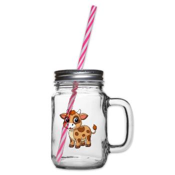 Cow Cute Mascot Cartoon Character Kawaii - Glass jar with handle and screw cap - clear - Right
