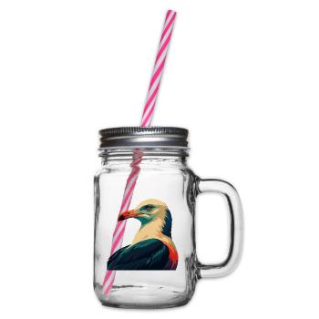 Seagull Cartoon Character Colorful Pet Animal - Glass jar with handle and screw cap - clear - Right