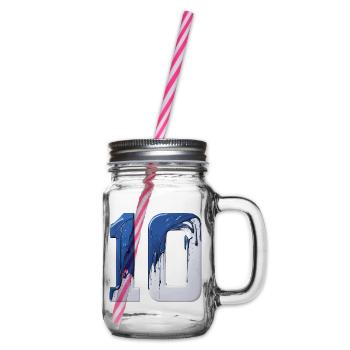NO. 10 NUMBER 10 BLUE WHITE 10TH BIRTHDAY - Glass jar with handle and screw cap - clear - Right