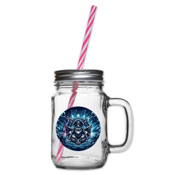 Captain in the Storm Logo - Glass jar with handle and screw cap - clear - Right