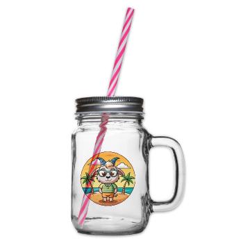 Ziege Lustige Cartoon Sommer Strand Sonnenbrille - Henkelglas mit Schraubdeckel - Klar - Rechts