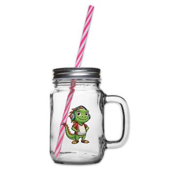 Iguana Funny Cartoon Character Headphone Music - Glass jar with handle and screw cap - clear - Right