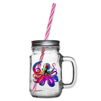 Psychedelic Neon Octopus - Glass jar with handle and screw cap - clear - Right
