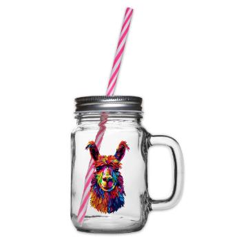 Alpaca Pop Art Bright Colors Llama Rainbow Alpaca - Glass jar with handle and screw cap - clear - Right