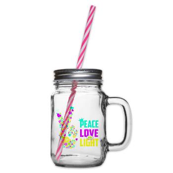 Peace Love Light Handzeichen Friedenssymbol Neon - Henkelglas mit Schraubdeckel - Klar - Rechts
