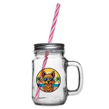 Australian Terrier Dog Breed Cartoon Sunglasses - Glass jar with handle and screw cap - clear - Right