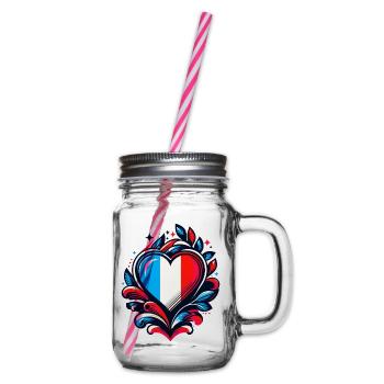 Heart French Flag - Glass jar with handle and screw cap - clear - Right