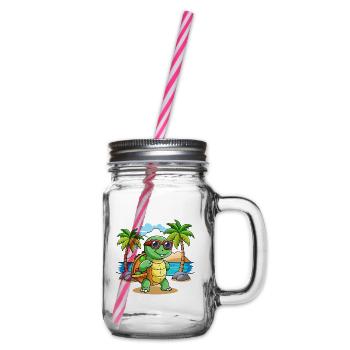 Schildkröte Lustige Cartoon Sommer Strand Sonnenbrille - Henkelglas mit Schraubdeckel - Klar - Rechts