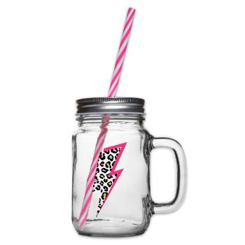 Blitz Leoparden Muster Pastellfarben mit Neon-Pink - Henkelglas mit Schraubdeckel - Klar - Rechts