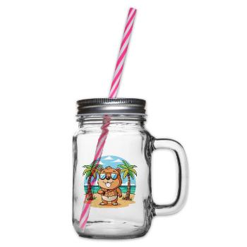 Biber Lustige Cartoon Sommer Strand Sonnenbrille - Henkelglas mit Schraubdeckel - Klar - Rechts