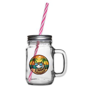 Schlange Lustige Cartoon Sommer Strand Sonnenbrille Cool - Henkelglas mit Schraubdeckel - Klar - Rechts