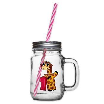 1. Geburtstag Giraffe 1.Klasse Geschenk - Henkelglas mit Schraubdeckel - Klar - Rechts