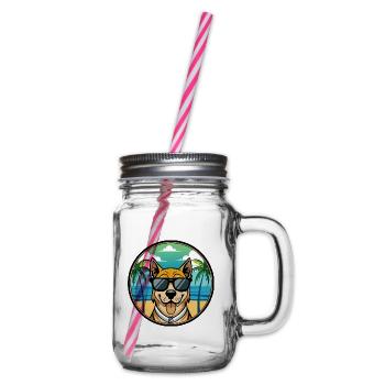 Cao De Castro Laboreiro Dog Breed Cartoon Beach - Glass jar with handle and screw cap - clear - Right