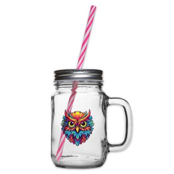 Eule buntes Aquarell Cartoon Kawaii Tier - Henkelglas mit Schraubdeckel - Klar - Rechts