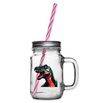 Dinosaurier Cartoon Figur Buntes Haustier Tier - Henkelglas mit Schraubdeckel - Klar - Rechts
