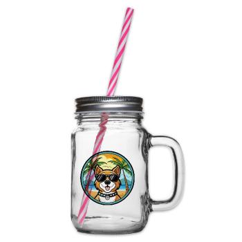 Cao De Castro Laboreiro Dog Breed Cartoon Beach - Glass jar with handle and screw cap - clear - Right