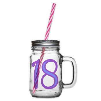 18. 18 JAHRE ALT. 18-JÄHRIGES JUBILÄUM. GEBURTSTAG 18 JAHRE. - Henkelglas mit Schraubdeckel - Klar - Rechts