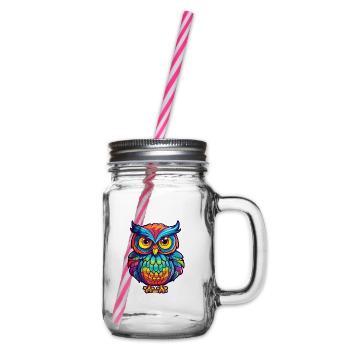 Eule buntes Aquarell Cartoon Kawaii Tier - Henkelglas mit Schraubdeckel - Klar - Rechts