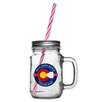 Highlands Ranch Colorado Flagge USA Souvenir Logo - Henkelglas mit Schraubdeckel - Klar - Rechts