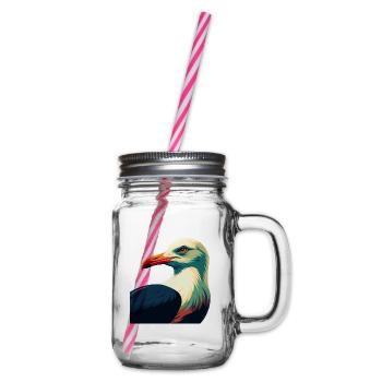 Seagull Cartoon Character Colorful Pet Animal - Glass jar with handle and screw cap - clear - Right